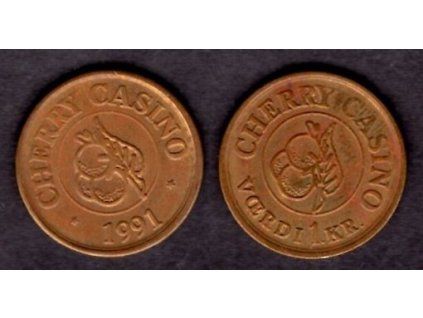 ŠVÉDSKO. Žeton do casina. CHERRY CASINO. 1 Krona 1991.