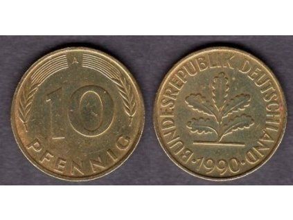 NĚMECKO. 10 pfennig 1990/A.