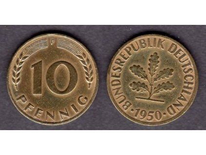 NĚMECKO. 10 pfennig 1950/F.