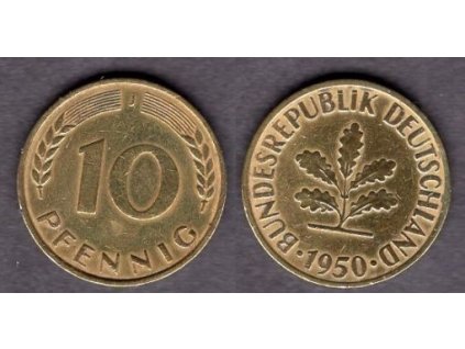 NĚMECKO. 10 pfennig 1950/J.