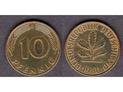 NĚMECKO. 10 pfennig 1980/D.