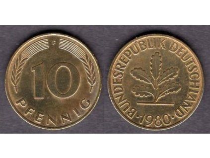 NĚMECKO. 10 pfennig 1980/F.