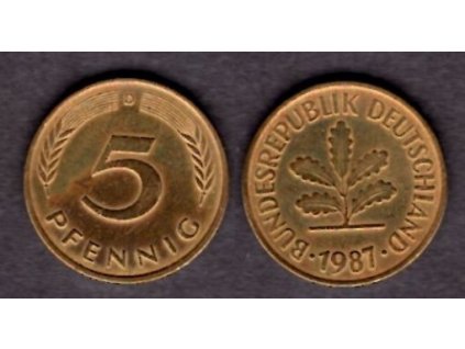 NĚMECKO. 5 Pfennig 1987/D.
