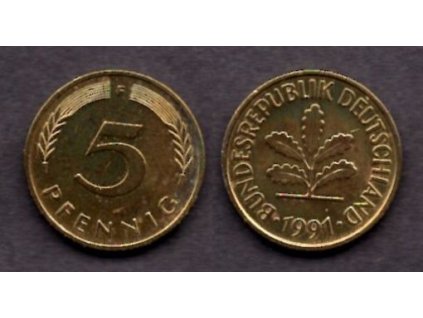 NĚMECKO. 5 Pfennig 1991/F.