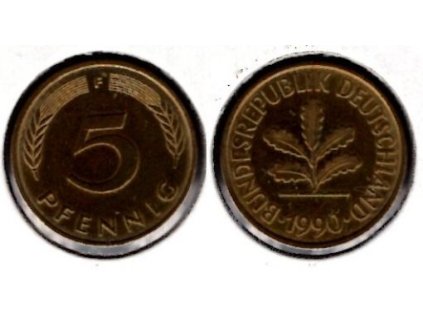 NĚMECKO. 5 Pfennig 1990/F.