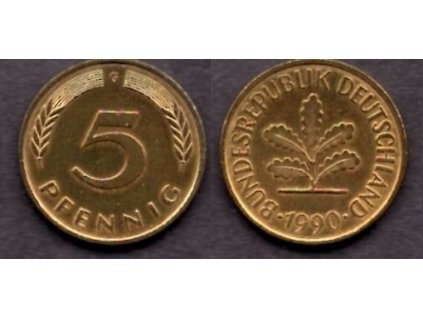 NĚMECKO. 5 Pfennig 1990/G.