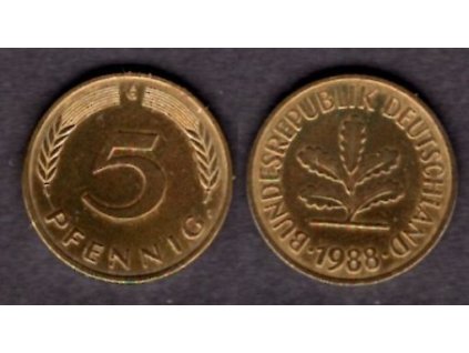 NĚMECKO. 5 Pfennig 1988/G.