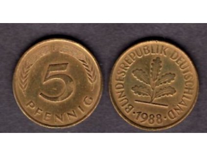 NĚMECKO. 5 Pfennig 1988/F.
