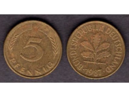 NĚMECKO. 5 Pfennig 1987/J.