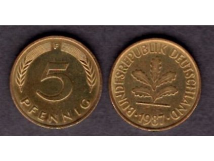 NĚMECKO. 5 Pfennig 1987/F.