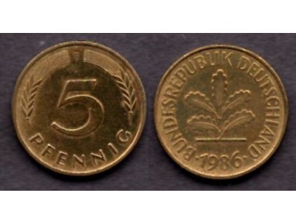 NĚMECKO. 5 Pfennig 1986/F.