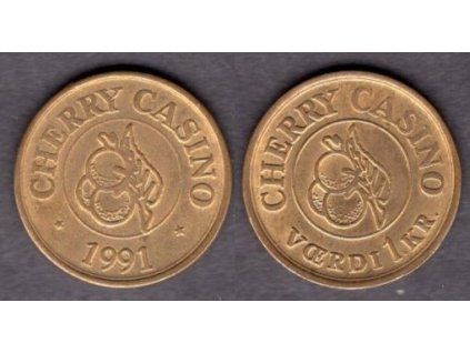 ŠVÉDSKO. Žeton do casina. CHERRY CASINO. 1 Krona 1991.