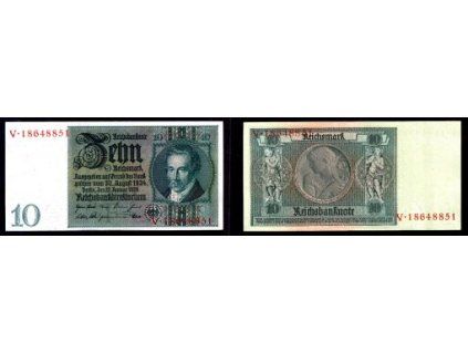 NĚMECKO. 10 Reichsmark. Ro. 173a. 22. 1.1929. Podtisk F. Série V.