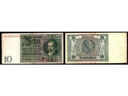 NĚMECKO. 10 Reichsmark. Ro. 173c. 22. 1.1929. Bez podtisku. Série B.