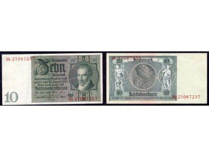 NĚMECKO. 10 Reichsmark. Ro. 173b. 22. 1.1929. Podtisk E. Série M.