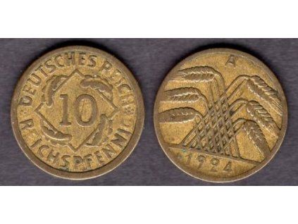 NĚMECKO. 10 Reichspfennig 1924/A.