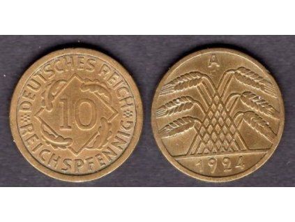 NĚMECKO. 10 Reichspfennig 1924/A.