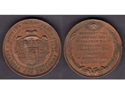 Schrenk v. Notzing, Aloys Josef. Arcibiskup pražský Intronisační medaile 1838.