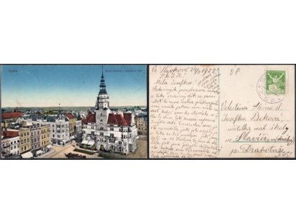 OPAVA. Horní náměstí s městskou věží. 1922.