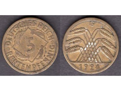NĚMECKO. 5 Rentenpfennig 1924/G.