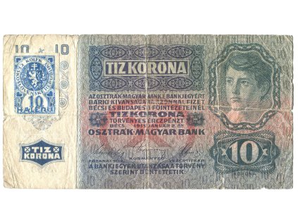 ČESKOSLOVENSKO. 10 korun 1919 / 1915. Kolek stříhaný. Hej. 1.