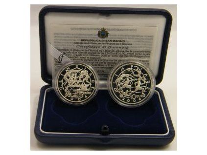 SAN MARINO. 5 + 10 euro 2003. Letní olympijské hry Athény 2004. PROOF. Ag.