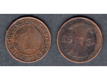NĚMECKO. 1 Reichspfennig 1934/A. KM-37