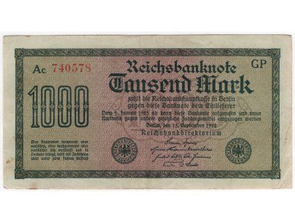 NĚMECKO. 1.000 Mark. Ro. 75q. 15. 9.1922. Firma GP, série Ac. Wellenlinien.