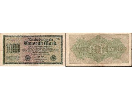 NĚMECKO. 1.000 Mark. Ro. 75k. 15. 9.1922. Firma VL, série Y. VZ: křížky.