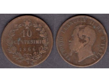 ITÁLIE. 10 centesimi 1866/N (Napoli).