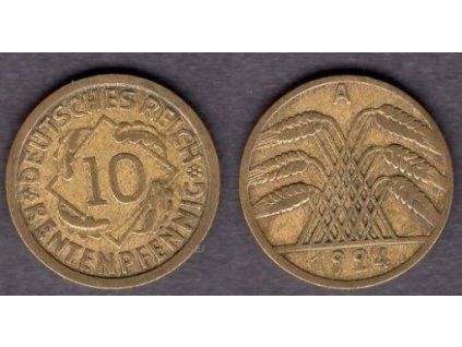 NĚMECKO. 10 Rentenpfennig 1924/A.