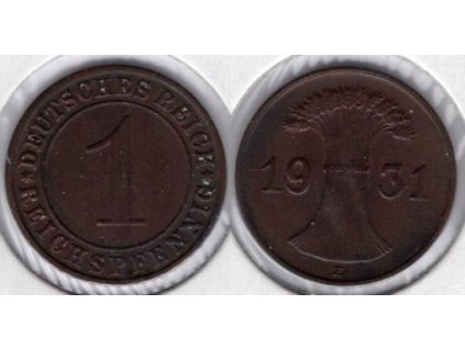 NĚMECKO. 1 Reichspfennig 1931/E. KM-37