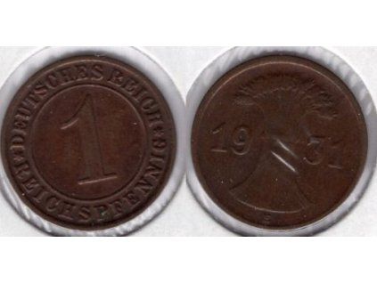 NĚMECKO. 1 Reichspfennig 1931/E. KM-37