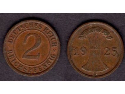 NĚMECKO. 2 Reichspfennig 1925/A.