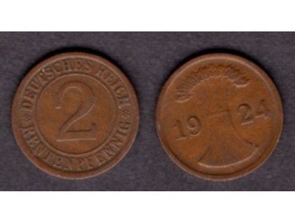 NĚMECKO. 2 Rentenpfennig 1924/A.