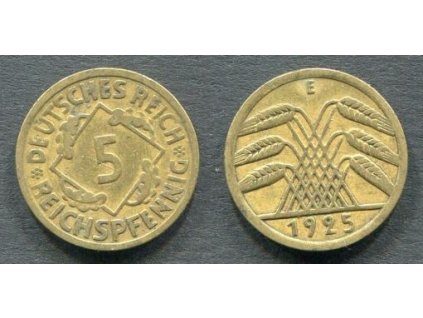 NĚMECKO. 5 Reichspfennig 1925/E.