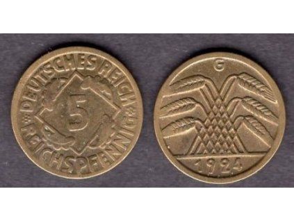 NĚMECKO. 5 Reichspfennig 1924/G.