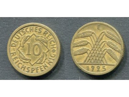 NĚMECKO. 10 Reichspfennig 1925/E.