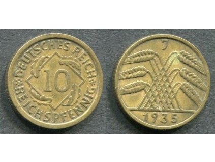NĚMECKO. 10 Reichspfennig 1935/J.