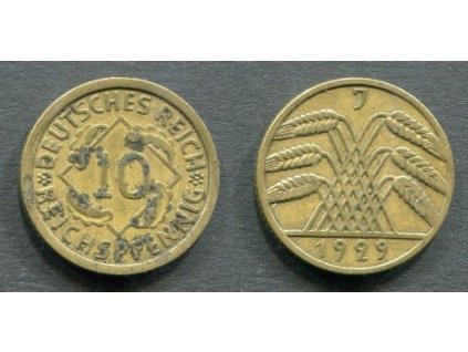 NĚMECKO. 10 Reichspfennig 1929/J.