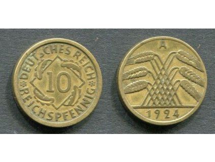NĚMECKO. 10 Reichspfennig 1924/A.