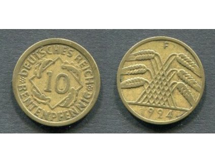 NĚMECKO. 10 Rentenpfennig 1924/F.