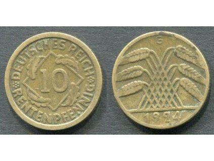 NĚMECKO. 10 Rentenpfennig 1924/G.