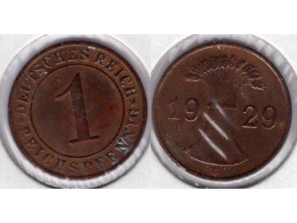 NĚMECKO. 1 Reichspfennig 1929/E.