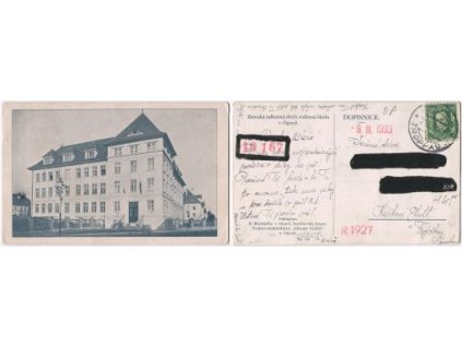 OPAVA. Zemská odborná dívčí rodinná škola v Opavě.