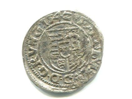 UHRY. Ferdinand I. Denár 1542/KB.