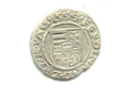 UHRY. Ferdinand I. Denár 1554/KB.