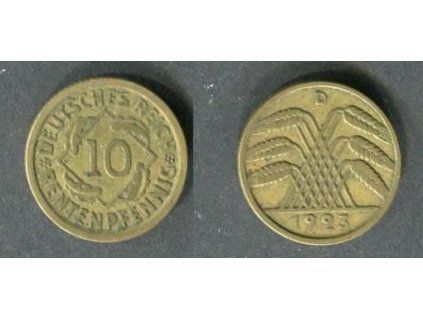 NĚMECKO. 10 Rentenpfennig 1923/D. KM-33