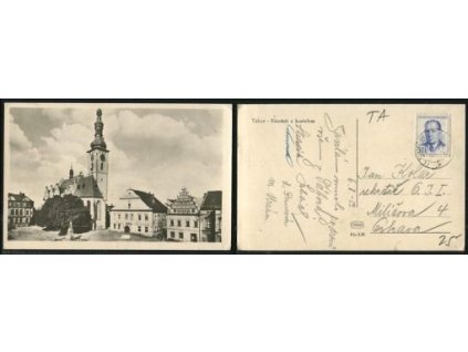 TÁBOR. Náměstí s kostelem. 1953.