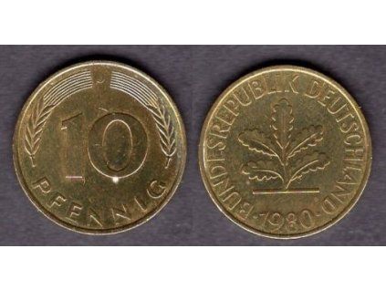 NĚMECKO. 10 pfennig 1980/J.